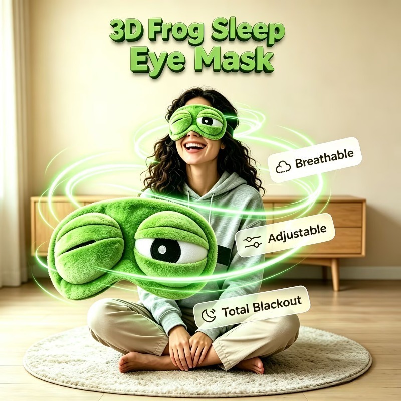 Eye Mask Sleep Travel - Lustige 3D-Frosch-Schlafmaske, superweicher Plüsch, verstellbare, vollständig