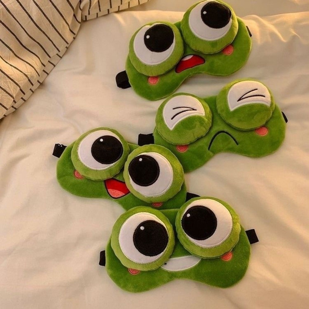 Eye Mask Sleep Travel - Niedliche Cartoon-Frosch-Schlafmaske, hautfreundlich, atmungsaktiv, schattierend, 3D-Augenmaske,