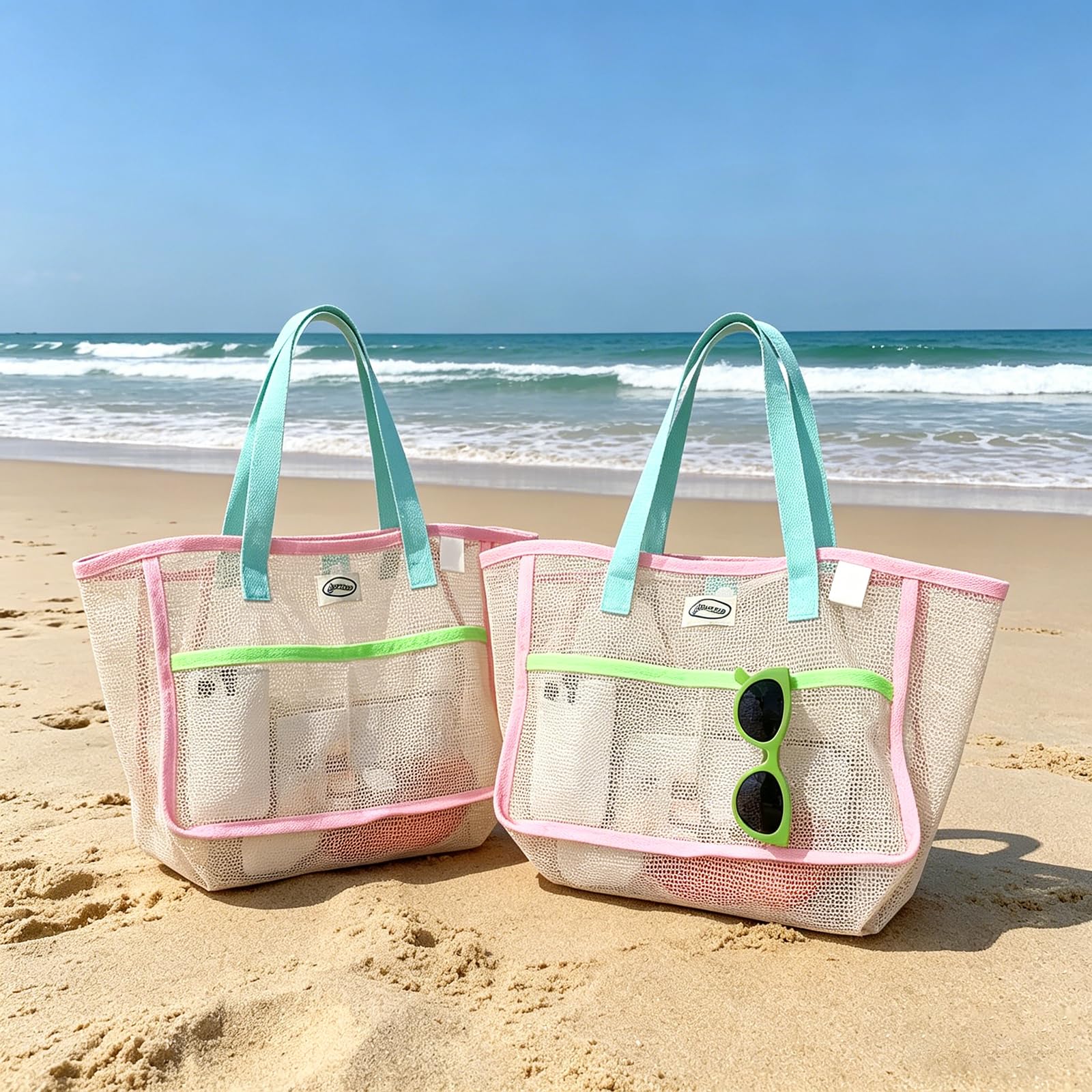 Travel Accessories And Bags - Strandtaschen für Frauen Bunte Faltbare Netz-Sandtasche