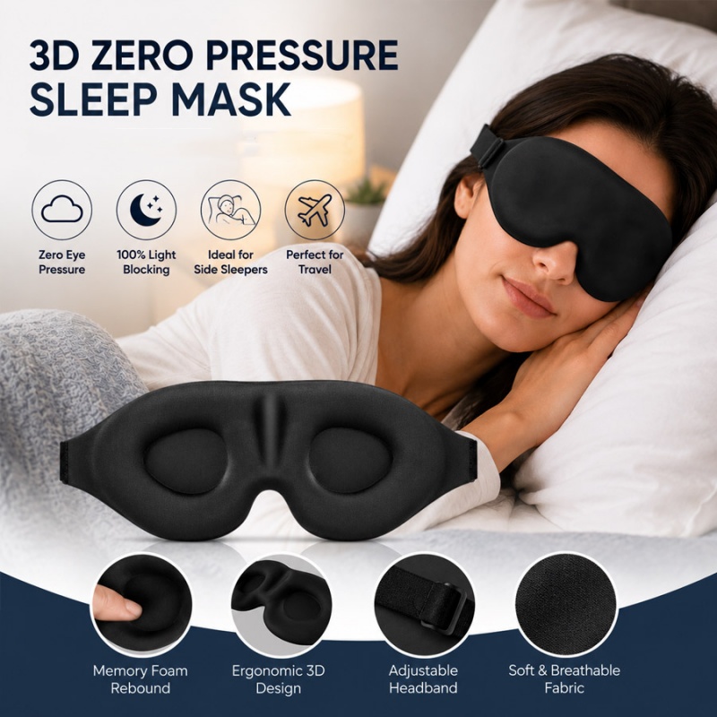 Eye Mask Sleep Travel - 3D-Schlafmaske, komfortable, lichtblockierende Augenklappe aus Memory-Schaum,