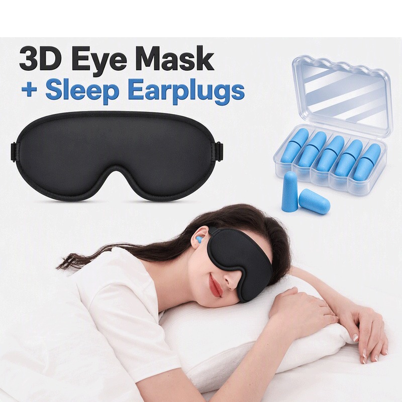 Earplug Set Foam - 3D-Konturierte Memory-Schaum-Schlafmaske Set, Lichtblockierende Augenabdeckung mit